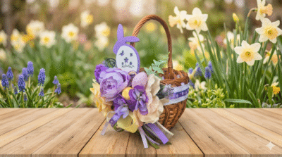 Koszyczek Wielkanocny "Fioletowy Zajączek" miniKwiaciarnia Kwiatowe Królestwo Warszawa